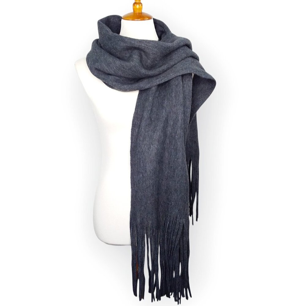 Lucky Brand Brushed Scarf Dark Gray Fringe Soft Classic Basic Minimalist NWT
